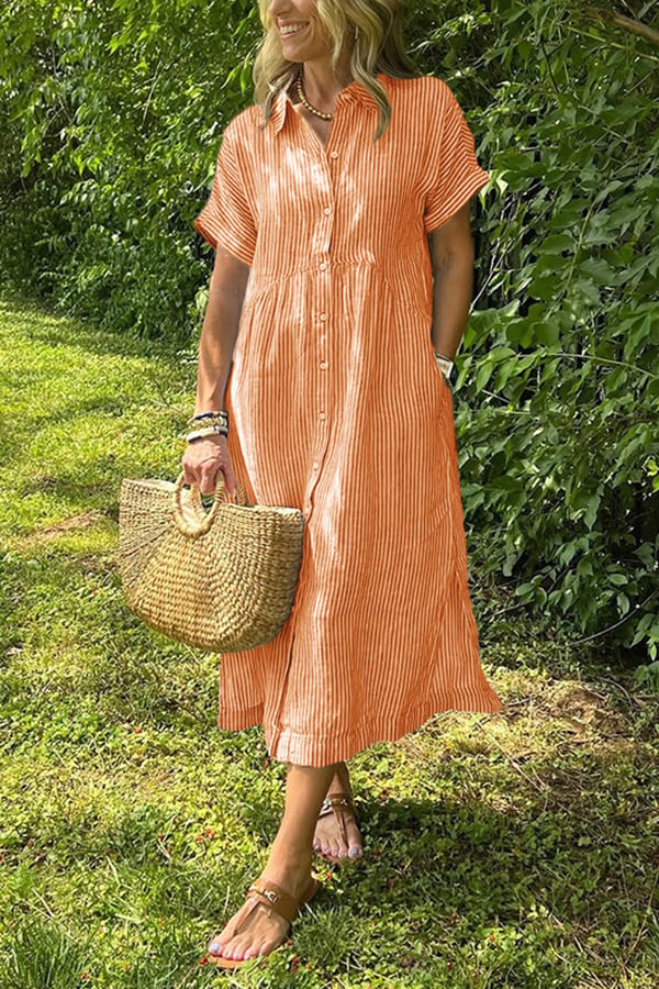 Women’s Striped Button-Down Midi Shirt Dress