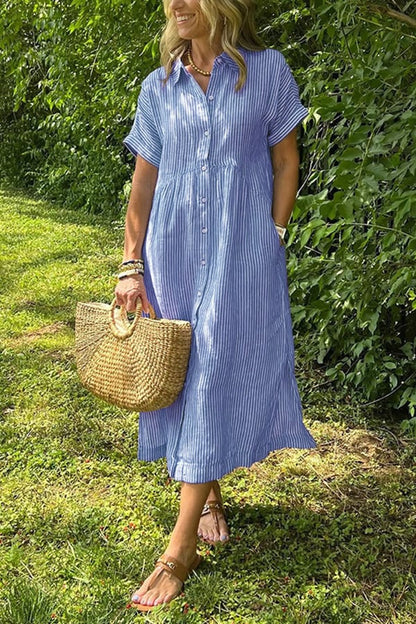 Women’s Striped Button-Down Midi Shirt Dress
