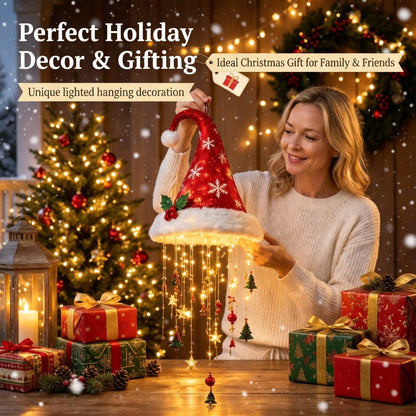 🎅✨ Lighted Santa Hat Hanging Chandelier