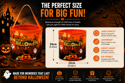 Halloween Candy Bucket – Reusable Trick-or-Treat Treat Bag