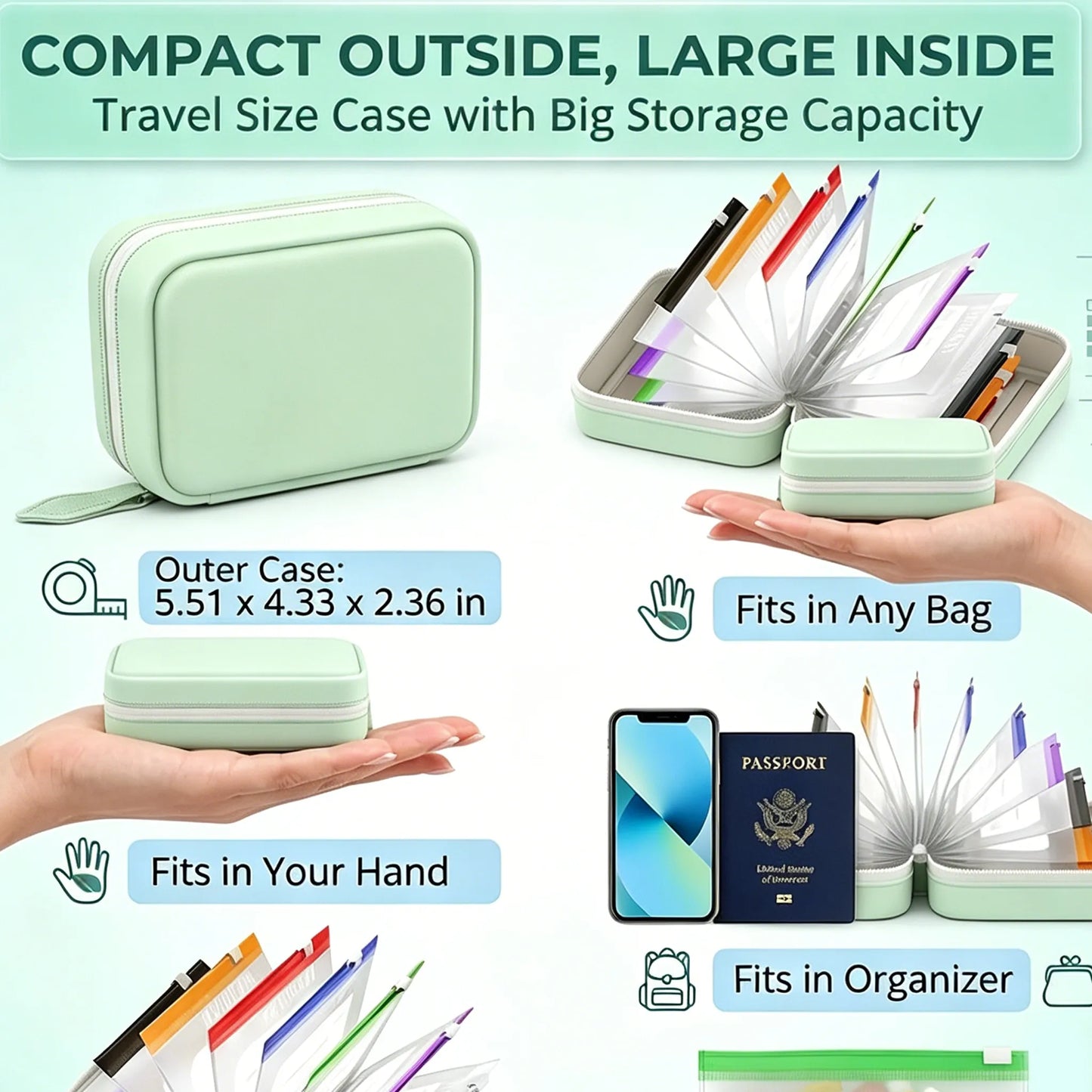 A8 Waterproof 14-Pouch Weekly Pill Organizer, Color-Coded Travel Storage for Vitamins & Supplements