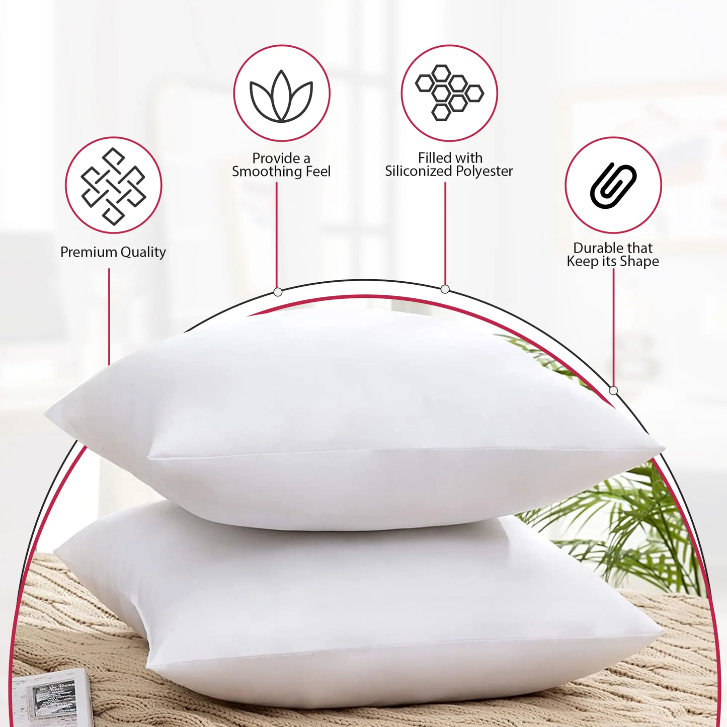 4 Pack Throw Pillow Inserts-Pillows for Couch, Sofa, Bed & Living Room, Available in 6 Sizes