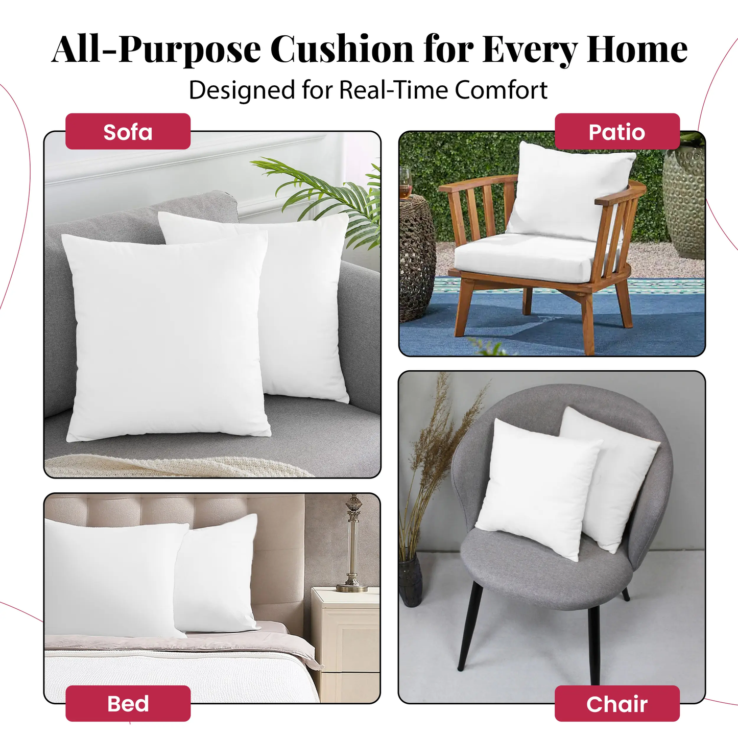 4 Pack Throw Pillow Inserts-Pillows for Couch, Sofa, Bed & Living Room, Available in 6 Sizes