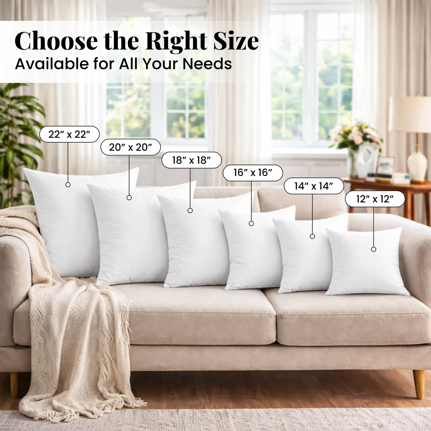 4 Pack Throw Pillow Inserts-Pillows for Couch, Sofa, Bed & Living Room, Available in 6 Sizes