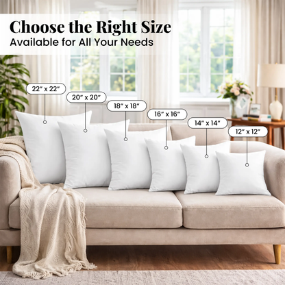 4 Pack Throw Pillow Inserts-Pillows for Couch, Sofa, Bed & Living Room, Available in 6 Sizes