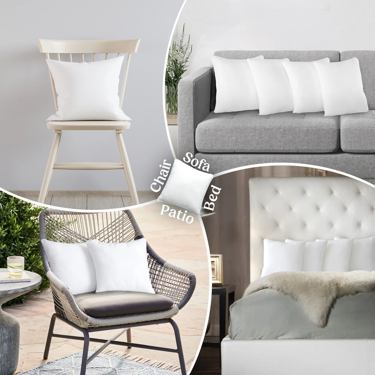 4 Pack Throw Pillow Inserts-Pillows for Couch, Sofa, Bed & Living Room, Available in 6 Sizes