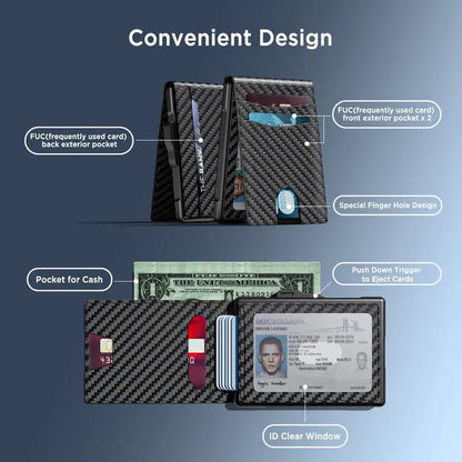 🔥Minimalist Pop-Up Wallet for Men – RFID Blocking Aluminum Card Holder with Cash Slot, ID Window & Leather Front Pocket