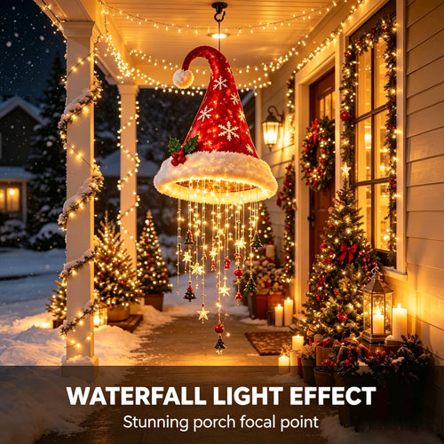 🎅✨ Lighted Santa Hat Hanging Chandelier
