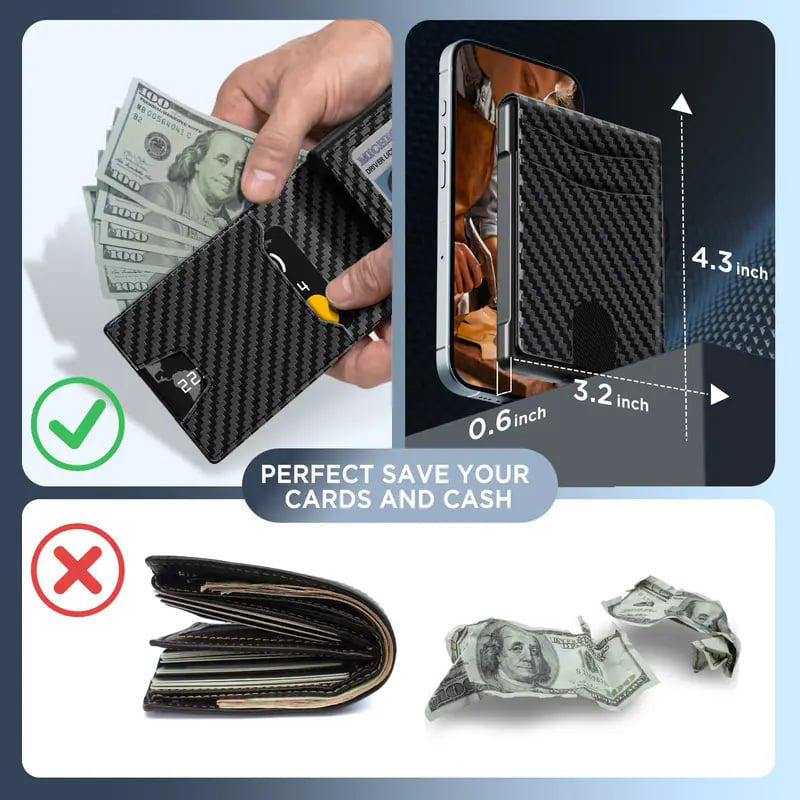 🔥Minimalist Pop-Up Wallet for Men – RFID Blocking Aluminum Card Holder with Cash Slot, ID Window & Leather Front Pocket