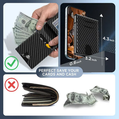 🔥Minimalist Pop-Up Wallet for Men – RFID Blocking Aluminum Card Holder with Cash Slot, ID Window & Leather Front Pocket