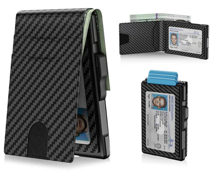 🔥Minimalist Pop-Up Wallet for Men – RFID Blocking Aluminum Card Holder with Cash Slot, ID Window & Leather Front Pocket