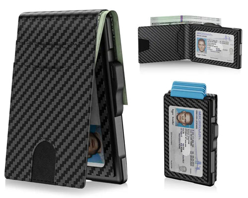 🔥Minimalist Pop-Up Wallet for Men – RFID Blocking Aluminum Card Holder with Cash Slot, ID Window & Leather Front Pocket