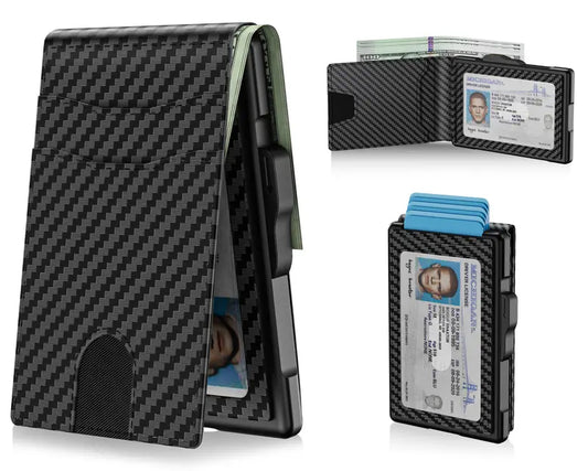 🔥Minimalist Pop-Up Wallet for Men – RFID Blocking Aluminum Card Holder with Cash Slot, ID Window & Leather Front Pocket