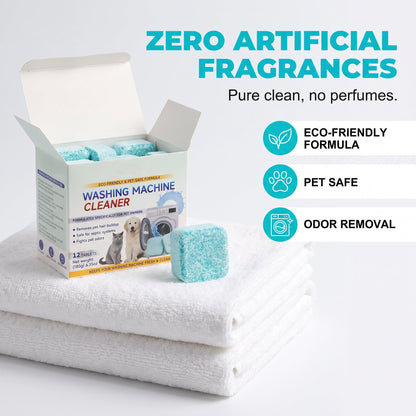 12 Count Washing Machine Cleaner Tablets - Fragrance-Free Pet Odor & Hair Remover, Septic Safe