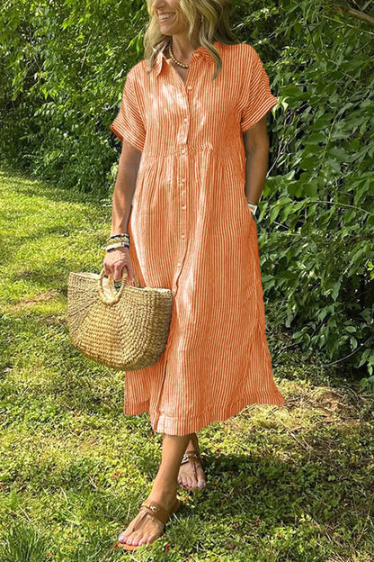 Women’s Striped Button-Down Midi Shirt Dress