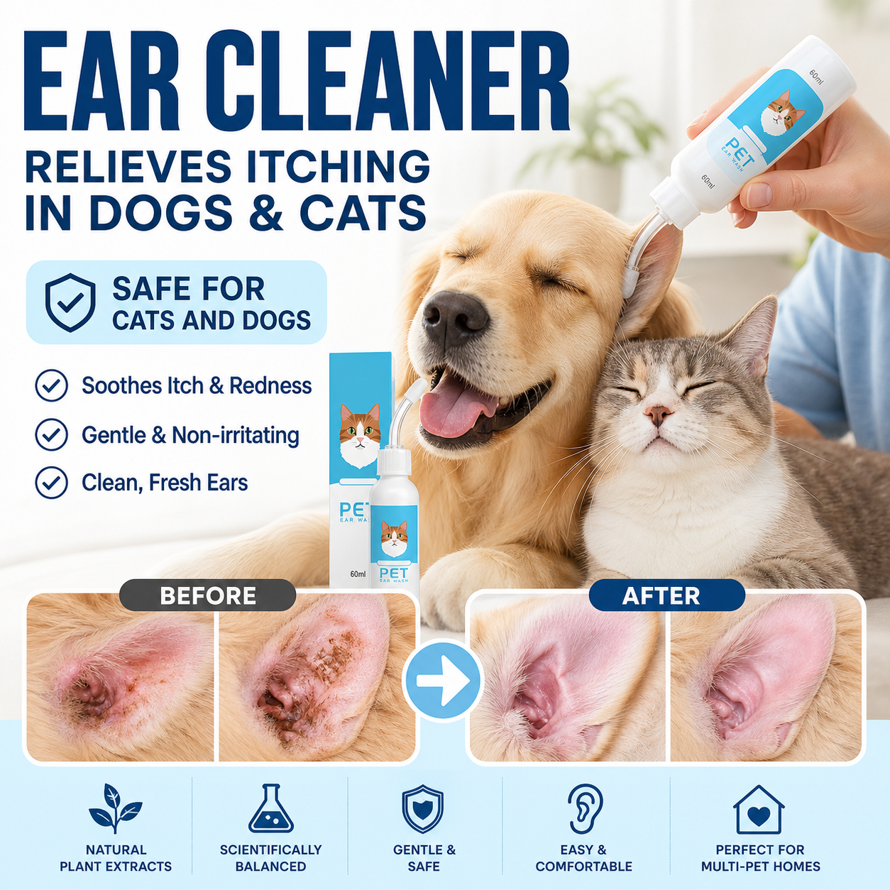 🏆 Last Day Special Price ! 🐱Buy 2 Get 1 Free🐶 Ear cleaner, Relieves itching in dogs & cats