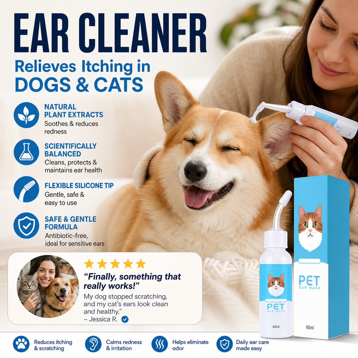 🏆 Last Day Special Price ! 🐱Buy 2 Get 1 Free🐶 Ear cleaner, Relieves itching in dogs & cats