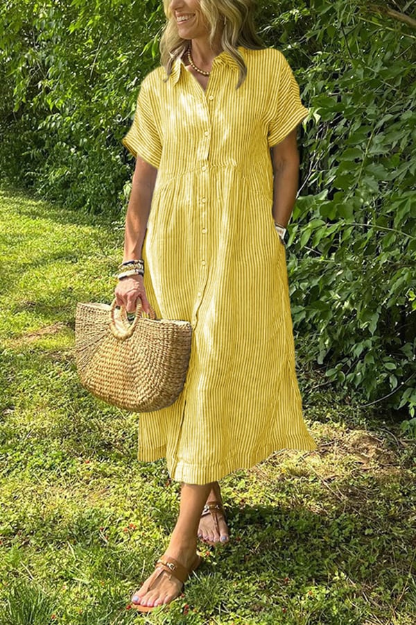 Women’s Striped Button-Down Midi Shirt Dress