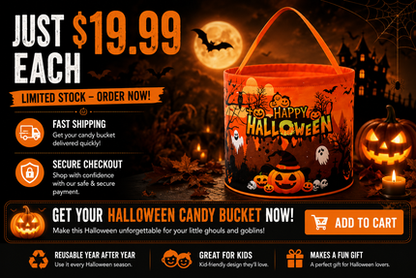 Halloween Candy Bucket – Reusable Trick-or-Treat Treat Bag