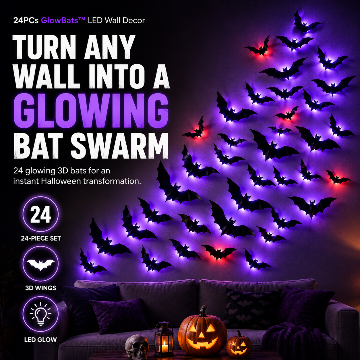 🎃 Halloween Sale 70% OFF 🦇 24PCs-3D Halloween LED Wall Decor