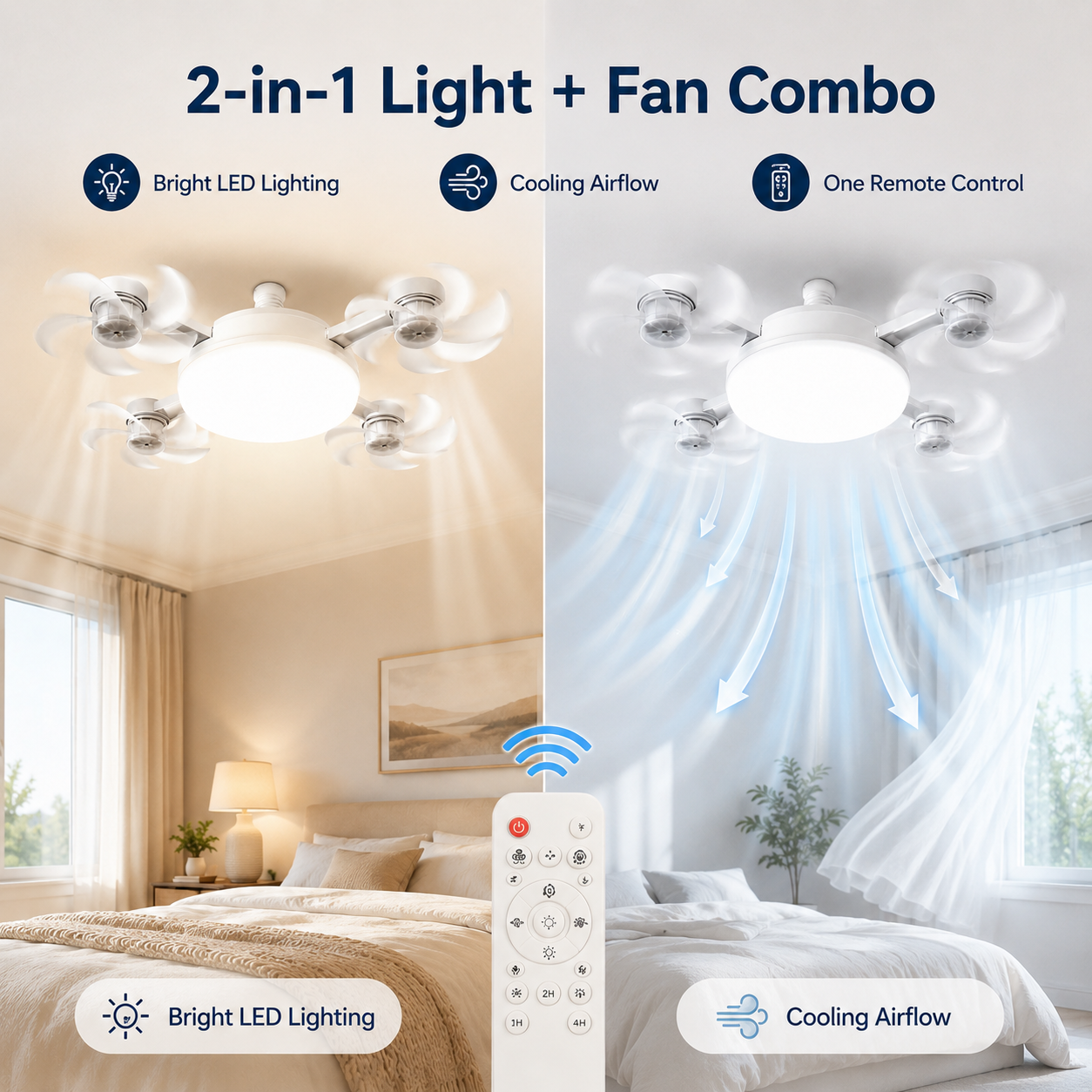 2-in-1 LED Fan Bulb with Remote Control for Bedroom, Kitchen & Home Cooling