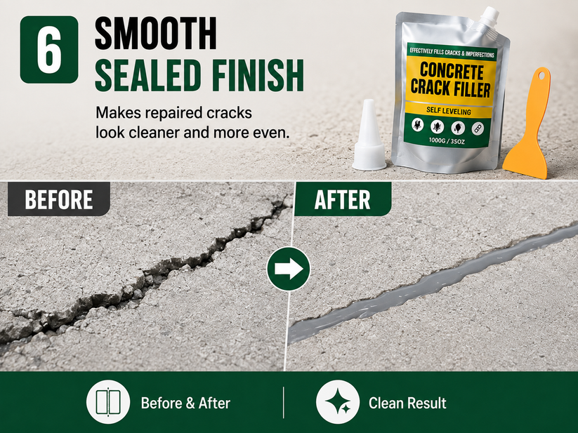 Concrete crack repair before and after