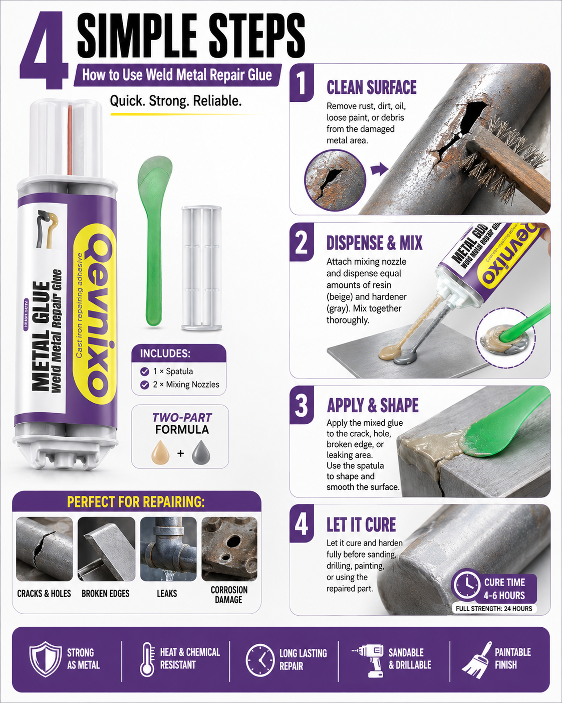 🥳2026 HOT SALE🥳💞50K+ SOLD!🚗💨 50% OFF! Weld Metal Repair Glue – Repairs exhaust pipes, metal pipes & more. Cures at room temp – sand, drill & paint after curing! 🌟💪