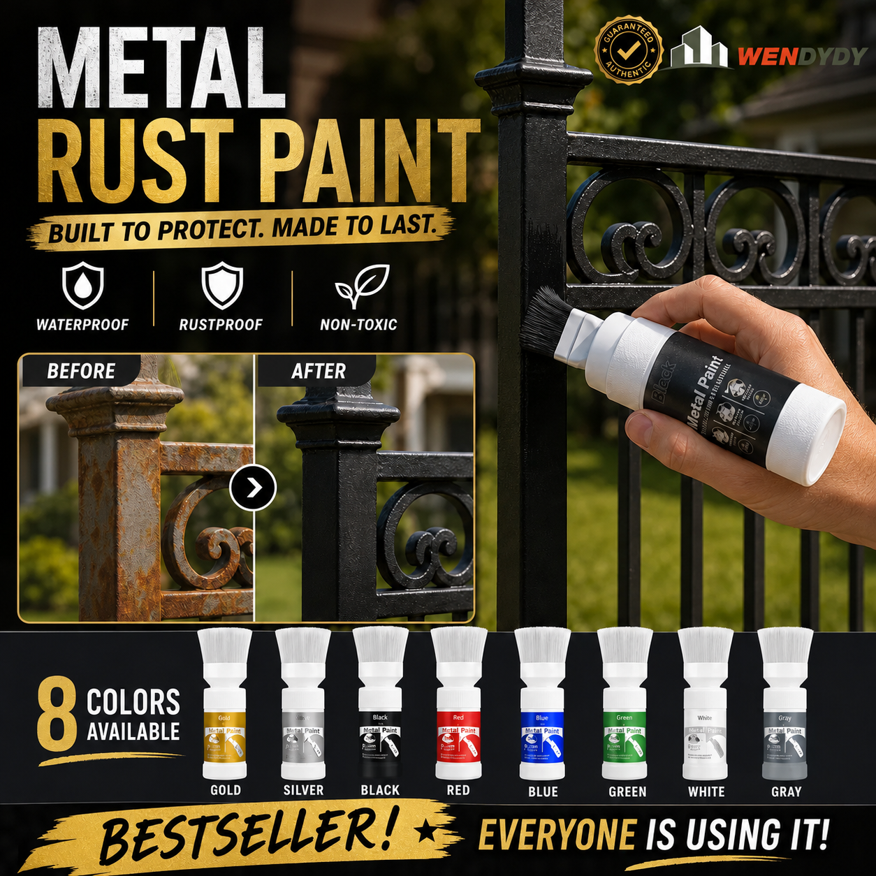 ✨New Arrival✨🖌️🏠Water-Based Metallic Silver Paint with Built-in Brush💥👍
