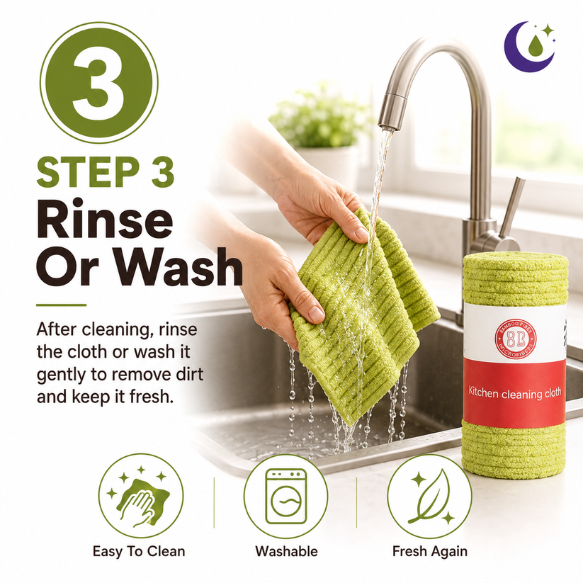 Rinse and wash reusable cleaning cloth