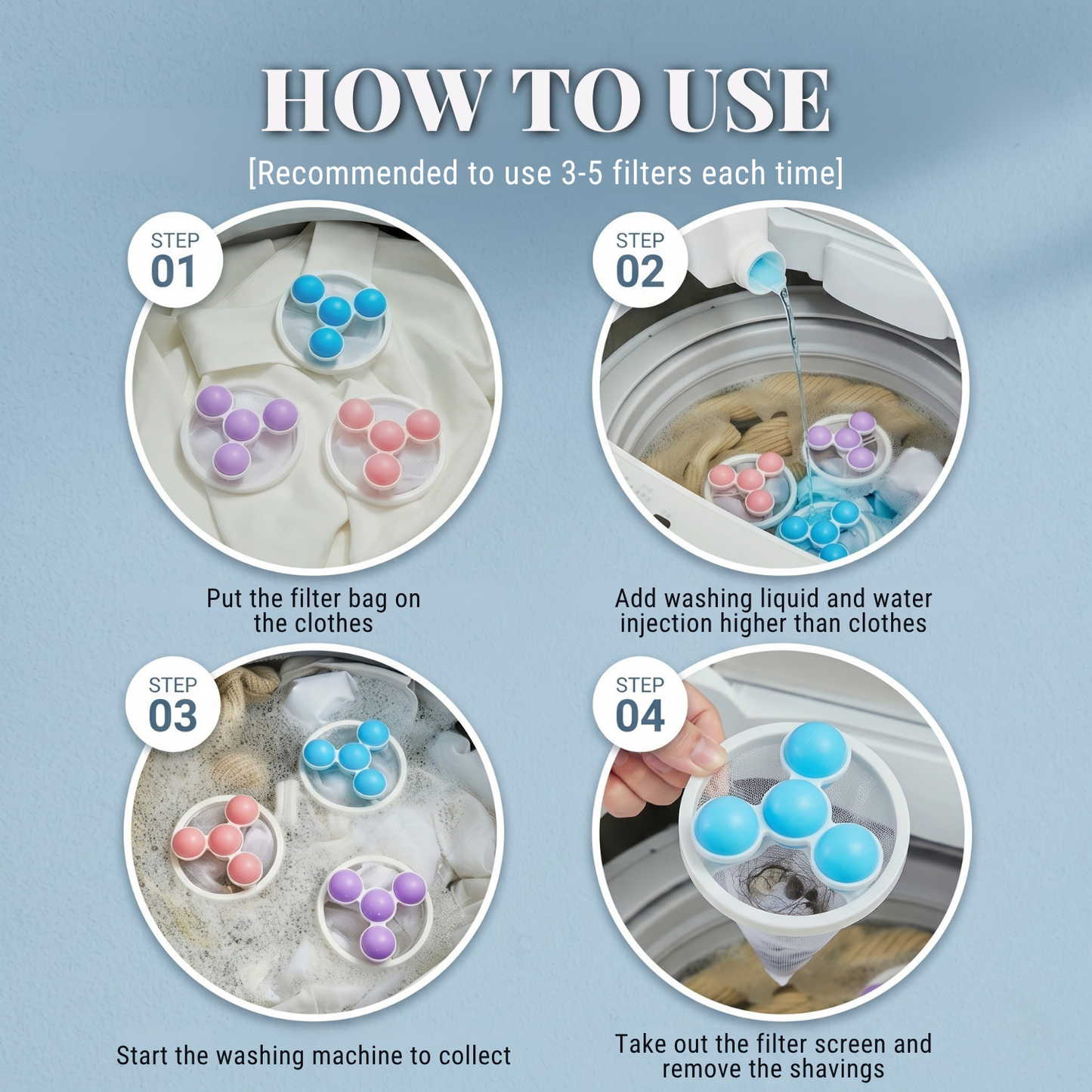 Washing Machine Filter Bag, Reusable Floating Hair Filter for Laundry