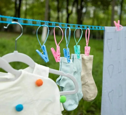 Adjustable Windproof Clothesline with Hooks