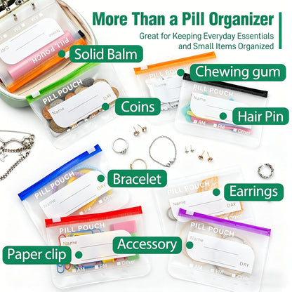 A8 Waterproof 14-Pouch Weekly Pill Organizer, Color-Coded Travel Storage for Vitamins & Supplements