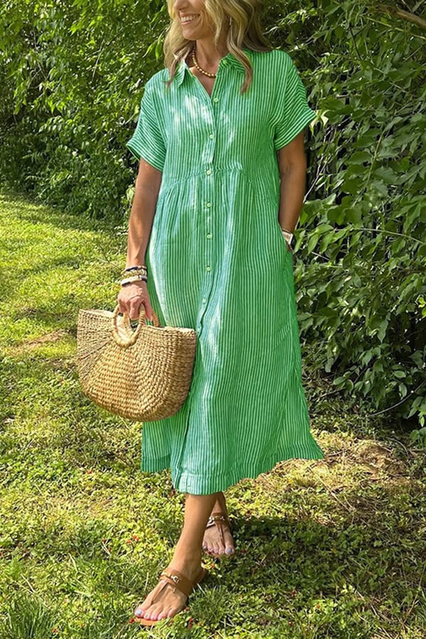Women’s Striped Button-Down Midi Shirt Dress