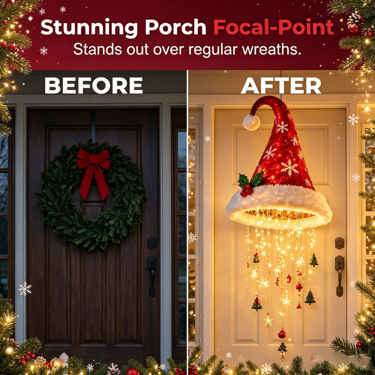 🎅✨ Lighted Santa Hat Hanging Chandelier