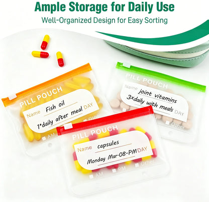 A8 Waterproof 14-Pouch Weekly Pill Organizer, Color-Coded Travel Storage for Vitamins & Supplements