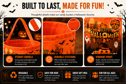 Halloween Candy Bucket – Reusable Trick-or-Treat Treat Bag