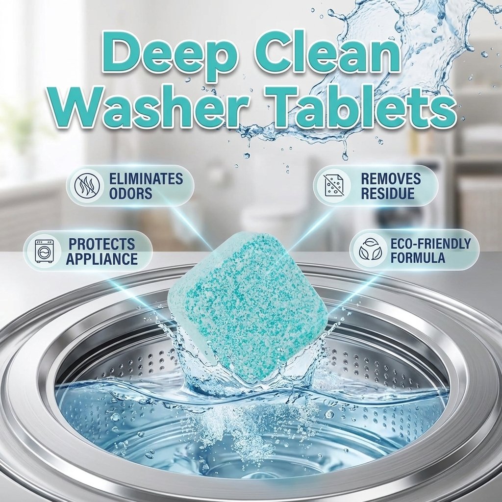 12 Count Washing Machine Cleaner Tablets - Fragrance-Free Pet Odor & Hair Remover, Septic Safe