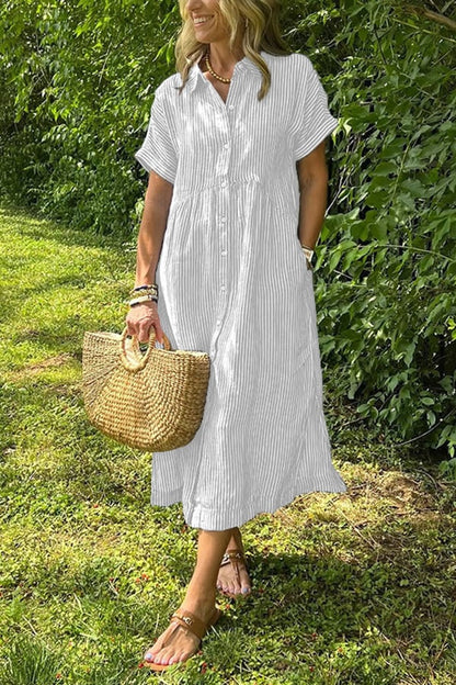 Women’s Striped Button-Down Midi Shirt Dress