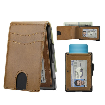🔥Minimalist Pop-Up Wallet for Men – RFID Blocking Aluminum Card Holder with Cash Slot, ID Window & Leather Front Pocket