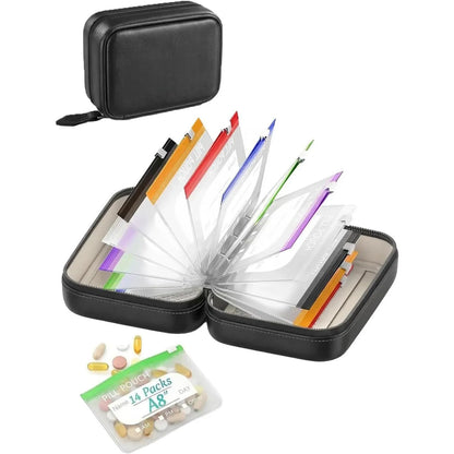 A8 Waterproof 14-Pouch Weekly Pill Organizer, Color-Coded Travel Storage for Vitamins & Supplements