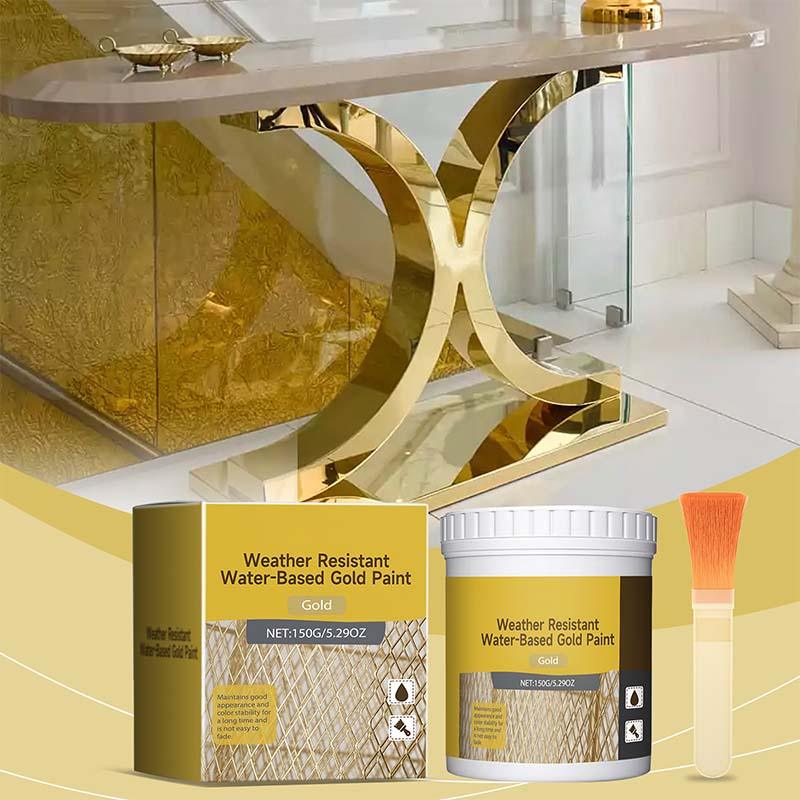 🔥2026 HOT SALE🔥🎨🏡Gold Leaf Effect Paint Set – Water-Based, Weather-Resistant Metallic Gold Paint with Brush, Ideal for Furniture, Decor & Outdoor DIY